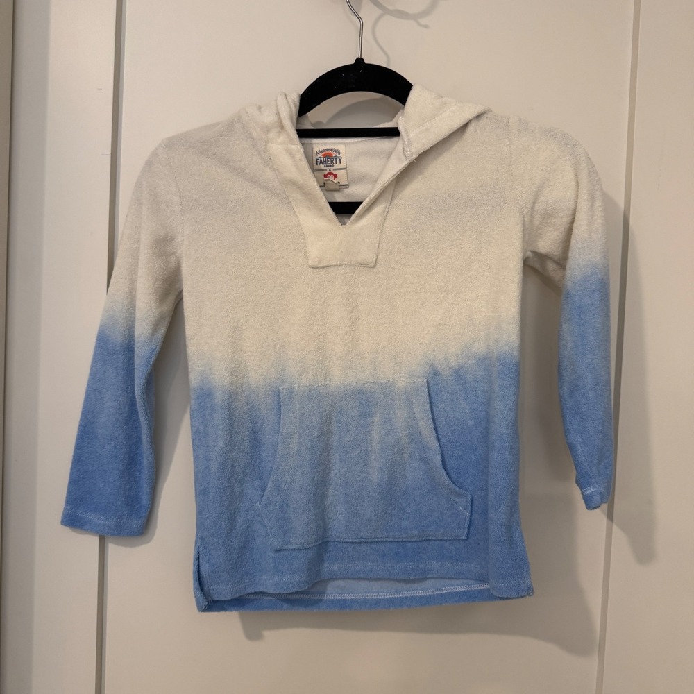 Faherty x Appaman Kids Blue White Ombre Terry Cloth Hoodie Sweatshirt Size 6
